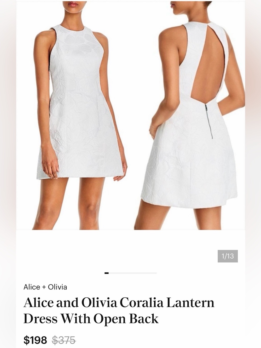 Alice + Olivia White Textured Open-Back A-Line Dress